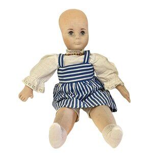 Vintage Baby Plush Stuffed Doll Blue Striped White‎ 18"